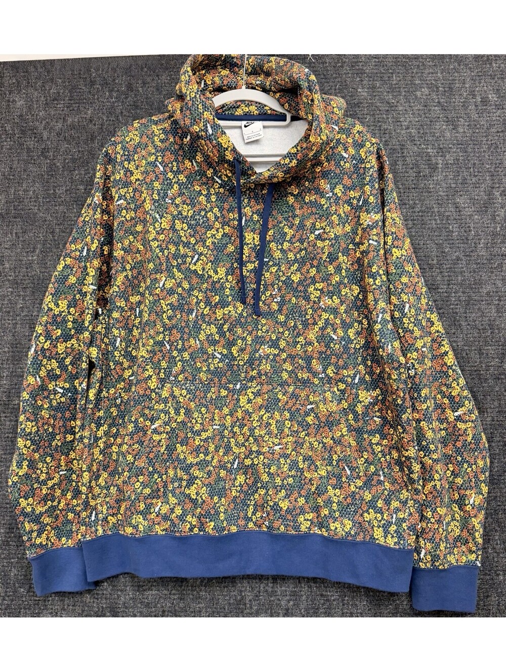 Nike NSW Club Fleece Hoodie Mens Lg Floral Perennial Park Blue FQ6148-410 street
